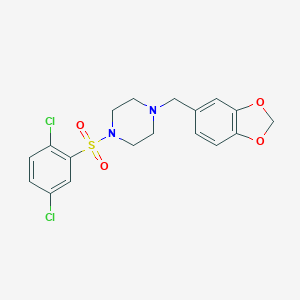 molecular formula C18H18Cl2N2O4S B350388 1-(1,3-Benzodioxol-5-ylmethyl)-4-[(2,5-dichlorophenyl)sulfonyl]piperazine CAS No. 349625-52-1