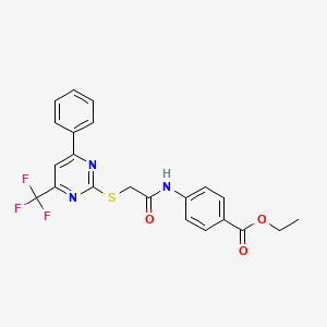 molecular formula C22H18F3N3O3S B3503891 ethyl 4-[({[4-phenyl-6-(trifluoromethyl)-2-pyrimidinyl]thio}acetyl)amino]benzoate 