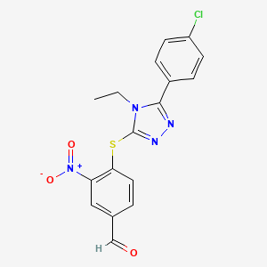 molecular formula C17H13ClN4O3S B3503899 4-{[5-(4-chlorophenyl)-4-ethyl-4H-1,2,4-triazol-3-yl]thio}-3-nitrobenzaldehyde 