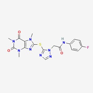 molecular formula C18H17FN8O3S B3504120 N-(4-fluorophenyl)-2-{5-[(1,3,7-trimethyl-2,6-dioxo-2,3,6,7-tetrahydro-1H-purin-8-yl)thio]-1H-1,2,4-triazol-1-yl}acetamide 