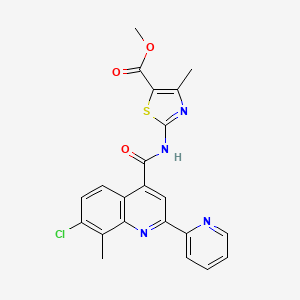 molecular formula C22H17ClN4O3S B3504497 methyl 2-({[7-chloro-8-methyl-2-(2-pyridinyl)-4-quinolinyl]carbonyl}amino)-4-methyl-1,3-thiazole-5-carboxylate 
