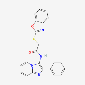 molecular formula C22H16N4O2S B3504527 2-(1,3-benzoxazol-2-ylthio)-N-(2-phenylimidazo[1,2-a]pyridin-3-yl)acetamide 
