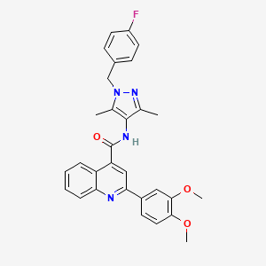 molecular formula C30H27FN4O3 B3504590 2-(3,4-dimethoxyphenyl)-N-[1-(4-fluorobenzyl)-3,5-dimethyl-1H-pyrazol-4-yl]-4-quinolinecarboxamide 