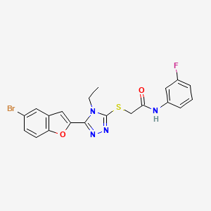 molecular formula C20H16BrFN4O2S B3504790 2-{[5-(5-bromo-1-benzofuran-2-yl)-4-ethyl-4H-1,2,4-triazol-3-yl]thio}-N-(3-fluorophenyl)acetamide 