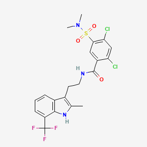 molecular formula C21H20Cl2F3N3O3S B3504830 2,4-dichloro-5-[(dimethylamino)sulfonyl]-N-{2-[2-methyl-7-(trifluoromethyl)-1H-indol-3-yl]ethyl}benzamide 