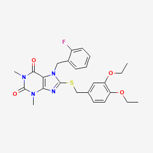 molecular formula C25H27FN4O4S B3504872 8-[(3,4-diethoxybenzyl)thio]-7-(2-fluorobenzyl)-1,3-dimethyl-3,7-dihydro-1H-purine-2,6-dione 
