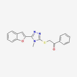 molecular formula C19H15N3O2S B3505126 2-{[5-(1-benzofuran-2-yl)-4-methyl-4H-1,2,4-triazol-3-yl]thio}-1-phenylethanone 