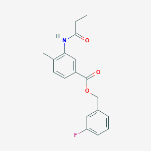 molecular formula C18H18FNO3 B3505152 3-fluorobenzyl 4-methyl-3-(propionylamino)benzoate 