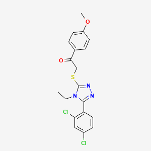 molecular formula C19H17Cl2N3O2S B3505245 2-{[5-(2,4-dichlorophenyl)-4-ethyl-4H-1,2,4-triazol-3-yl]thio}-1-(4-methoxyphenyl)ethanone 