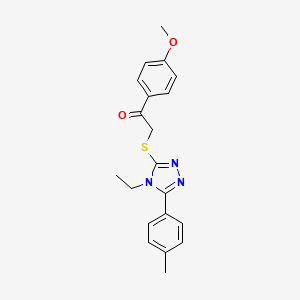 molecular formula C20H21N3O2S B3505321 2-{[4-ethyl-5-(4-methylphenyl)-4H-1,2,4-triazol-3-yl]thio}-1-(4-methoxyphenyl)ethanone 