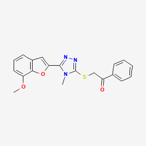 molecular formula C20H17N3O3S B3505350 2-{[5-(7-methoxy-1-benzofuran-2-yl)-4-methyl-4H-1,2,4-triazol-3-yl]thio}-1-phenylethanone 