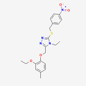 molecular formula C21H24N4O4S B3505389 3-[(2-ethoxy-4-methylphenoxy)methyl]-4-ethyl-5-[(4-nitrobenzyl)thio]-4H-1,2,4-triazole 
