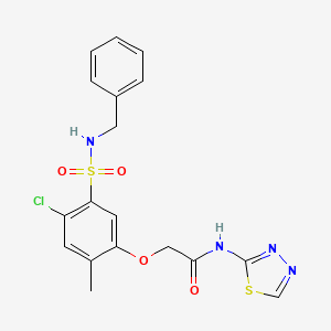 molecular formula C18H17ClN4O4S2 B3505443 2-{5-[(benzylamino)sulfonyl]-4-chloro-2-methylphenoxy}-N-1,3,4-thiadiazol-2-ylacetamide 
