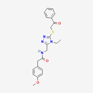 molecular formula C22H24N4O3S B3505453 N-({4-ethyl-5-[(2-oxo-2-phenylethyl)thio]-4H-1,2,4-triazol-3-yl}methyl)-2-(4-methoxyphenyl)acetamide 