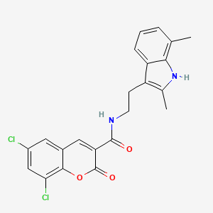 molecular formula C22H18Cl2N2O3 B3505477 6,8-dichloro-N-[2-(2,7-dimethyl-1H-indol-3-yl)ethyl]-2-oxo-2H-chromene-3-carboxamide 