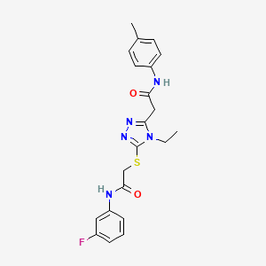 molecular formula C21H22FN5O2S B3505564 2-[4-ethyl-5-({2-[(3-fluorophenyl)amino]-2-oxoethyl}thio)-4H-1,2,4-triazol-3-yl]-N-(4-methylphenyl)acetamide 