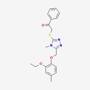 molecular formula C21H23N3O3S B3505630 2-({5-[(2-ethoxy-4-methylphenoxy)methyl]-4-methyl-4H-1,2,4-triazol-3-yl}thio)-1-phenylethanone 