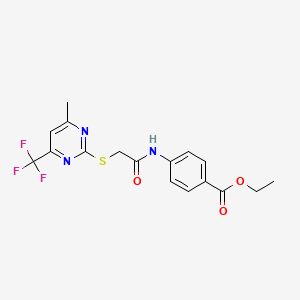 molecular formula C17H16F3N3O3S B3505842 ethyl 4-[({[4-methyl-6-(trifluoromethyl)-2-pyrimidinyl]thio}acetyl)amino]benzoate 