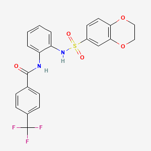 molecular formula C22H17F3N2O5S B3505974 N-{2-[(2,3-dihydro-1,4-benzodioxin-6-ylsulfonyl)amino]phenyl}-4-(trifluoromethyl)benzamide 