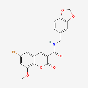 molecular formula C19H14BrNO6 B3506101 N-(1,3-benzodioxol-5-ylmethyl)-6-bromo-8-methoxy-2-oxo-2H-chromene-3-carboxamide 