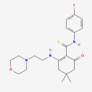 molecular formula C21H28FN3O2S B3506119 N-(4-fluorophenyl)-4,4-dimethyl-2-{[2-(4-morpholinyl)ethyl]amino}-6-oxo-1-cyclohexene-1-carbothioamide 