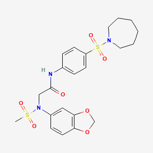molecular formula C22H27N3O7S2 B3506129 N~1~-[4-(1-azepanylsulfonyl)phenyl]-N~2~-1,3-benzodioxol-5-yl-N~2~-(methylsulfonyl)glycinamide 
