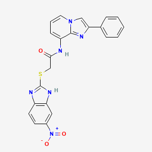 molecular formula C22H16N6O3S B3506170 2-[(5-nitro-1H-benzimidazol-2-yl)thio]-N-(2-phenylimidazo[1,2-a]pyridin-8-yl)acetamide 