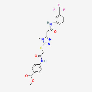 molecular formula C22H20F3N5O4S B3506182 methyl 4-[({[4-methyl-5-(2-oxo-2-{[3-(trifluoromethyl)phenyl]amino}ethyl)-4H-1,2,4-triazol-3-yl]thio}acetyl)amino]benzoate 