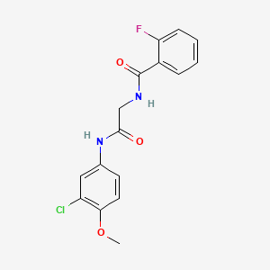 molecular formula C16H14ClFN2O3 B3506186 N-{2-[(3-chloro-4-methoxyphenyl)amino]-2-oxoethyl}-2-fluorobenzamide 