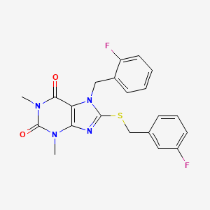 molecular formula C21H18F2N4O2S B3506293 7-(2-fluorobenzyl)-8-[(3-fluorobenzyl)thio]-1,3-dimethyl-3,7-dihydro-1H-purine-2,6-dione 