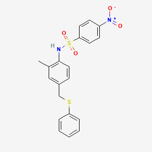 molecular formula C20H18N2O4S2 B3506336 N-{2-methyl-4-[(phenylthio)methyl]phenyl}-4-nitrobenzenesulfonamide 
