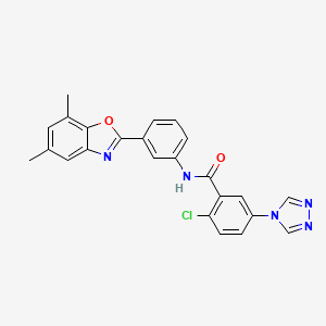 2-chloro-N-[3-(5,7-dimethyl-1,3-benzoxazol-2-yl)phenyl]-5-(4H-1,2,4-triazol-4-yl)benzamide