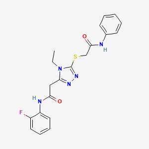 molecular formula C20H20FN5O2S B3506514 2-{5-[(2-anilino-2-oxoethyl)thio]-4-ethyl-4H-1,2,4-triazol-3-yl}-N-(2-fluorophenyl)acetamide 