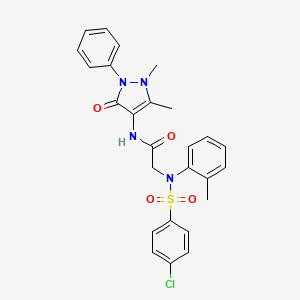 molecular formula C26H25ClN4O4S B3506634 N~2~-[(4-chlorophenyl)sulfonyl]-N~1~-(1,5-dimethyl-3-oxo-2-phenyl-2,3-dihydro-1H-pyrazol-4-yl)-N~2~-(2-methylphenyl)glycinamide 