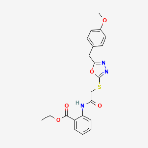 molecular formula C21H21N3O5S B3506650 ethyl 2-[({[5-(4-methoxybenzyl)-1,3,4-oxadiazol-2-yl]thio}acetyl)amino]benzoate 