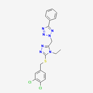 molecular formula C19H17Cl2N7S B3506685 2-({5-[(3,4-dichlorobenzyl)thio]-4-ethyl-4H-1,2,4-triazol-3-yl}methyl)-5-phenyl-2H-tetrazole 