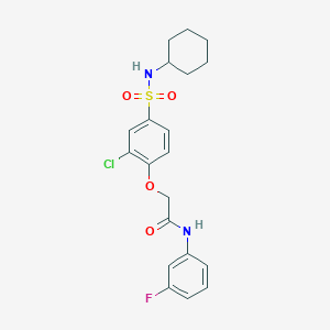 molecular formula C20H22ClFN2O4S B3506692 2-{2-chloro-4-[(cyclohexylamino)sulfonyl]phenoxy}-N-(3-fluorophenyl)acetamide 