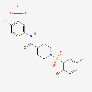 molecular formula C21H22ClF3N2O4S B3506716 N-[4-chloro-3-(trifluoromethyl)phenyl]-1-[(2-methoxy-5-methylphenyl)sulfonyl]-4-piperidinecarboxamide 