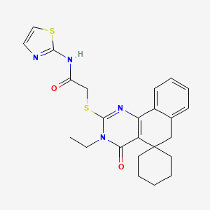 molecular formula C24H26N4O2S2 B3506732 2-[(3-ethyl-4-oxo-4,6-dihydro-3H-spiro[benzo[h]quinazoline-5,1'-cyclohexan]-2-yl)thio]-N-1,3-thiazol-2-ylacetamide 