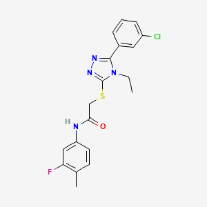 molecular formula C19H18ClFN4OS B3506953 2-{[5-(3-chlorophenyl)-4-ethyl-4H-1,2,4-triazol-3-yl]thio}-N-(3-fluoro-4-methylphenyl)acetamide 