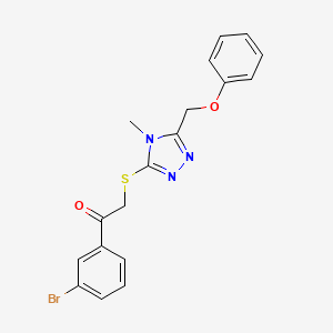 molecular formula C18H16BrN3O2S B3507019 1-(3-bromophenyl)-2-{[4-methyl-5-(phenoxymethyl)-4H-1,2,4-triazol-3-yl]thio}ethanone 