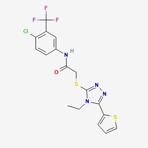 molecular formula C17H14ClF3N4OS2 B3507248 N-[4-chloro-3-(trifluoromethyl)phenyl]-2-{[4-ethyl-5-(2-thienyl)-4H-1,2,4-triazol-3-yl]thio}acetamide CAS No. 566188-43-0
