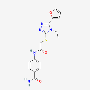 molecular formula C17H17N5O3S B3507257 4-[({[4-ethyl-5-(2-furyl)-4H-1,2,4-triazol-3-yl]thio}acetyl)amino]benzamide CAS No. 586992-64-5