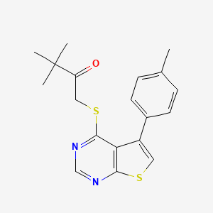 molecular formula C19H20N2OS2 B3507299 3,3-dimethyl-1-{[5-(4-methylphenyl)thieno[2,3-d]pyrimidin-4-yl]thio}-2-butanone 