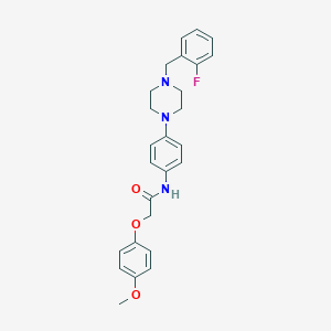 molecular formula C26H28FN3O3 B350741 N-[4-[4-[(2-fluorophenyl)methyl]piperazin-1-yl]phenyl]-2-(4-methoxyphenoxy)acetamide CAS No. 878970-00-4