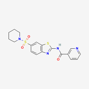 molecular formula C18H18N4O3S2 B3507420 N-[6-(1-piperidinylsulfonyl)-1,3-benzothiazol-2-yl]nicotinamide 