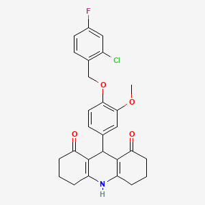 molecular formula C27H25ClFNO4 B3507542 9-{4-[(2-chloro-4-fluorobenzyl)oxy]-3-methoxyphenyl}-3,4,6,7,9,10-hexahydro-1,8(2H,5H)-acridinedione 