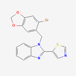 molecular formula C18H12BrN3O2S B3507612 1-[(6-bromo-1,3-benzodioxol-5-yl)methyl]-2-(1,3-thiazol-5-yl)-1H-benzimidazole 