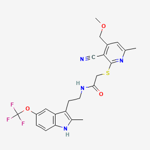 molecular formula C23H23F3N4O3S B3507677 2-{[3-cyano-4-(methoxymethyl)-6-methylpyridin-2-yl]thio}-N-{2-[2-methyl-5-(trifluoromethoxy)-1H-indol-3-yl]ethyl}acetamide 