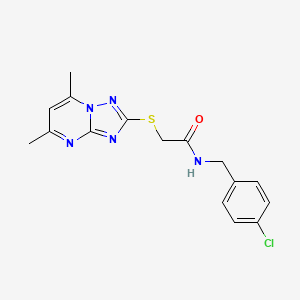 molecular formula C16H16ClN5OS B3507688 N-(4-chlorobenzyl)-2-[(5,7-dimethyl[1,2,4]triazolo[1,5-a]pyrimidin-2-yl)thio]acetamide 
